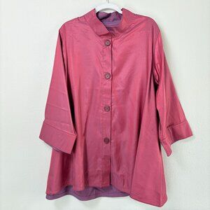 Breeke Swing Coat Jacket 1X 2X 3X Red Purple Shimmer Button Up Reversible NWT
